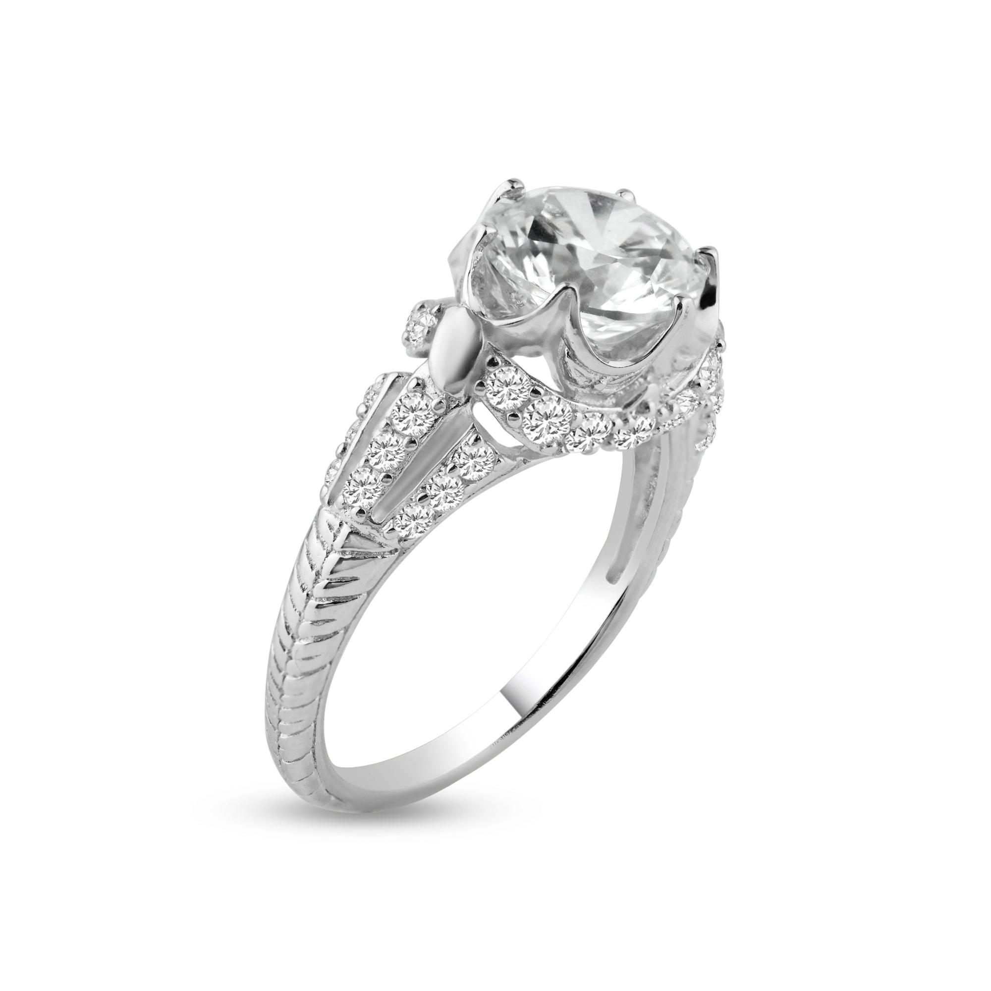 Anillo de flor de circonita transparente con micro pavé chapado en rodio de plata 925 - ACR00007