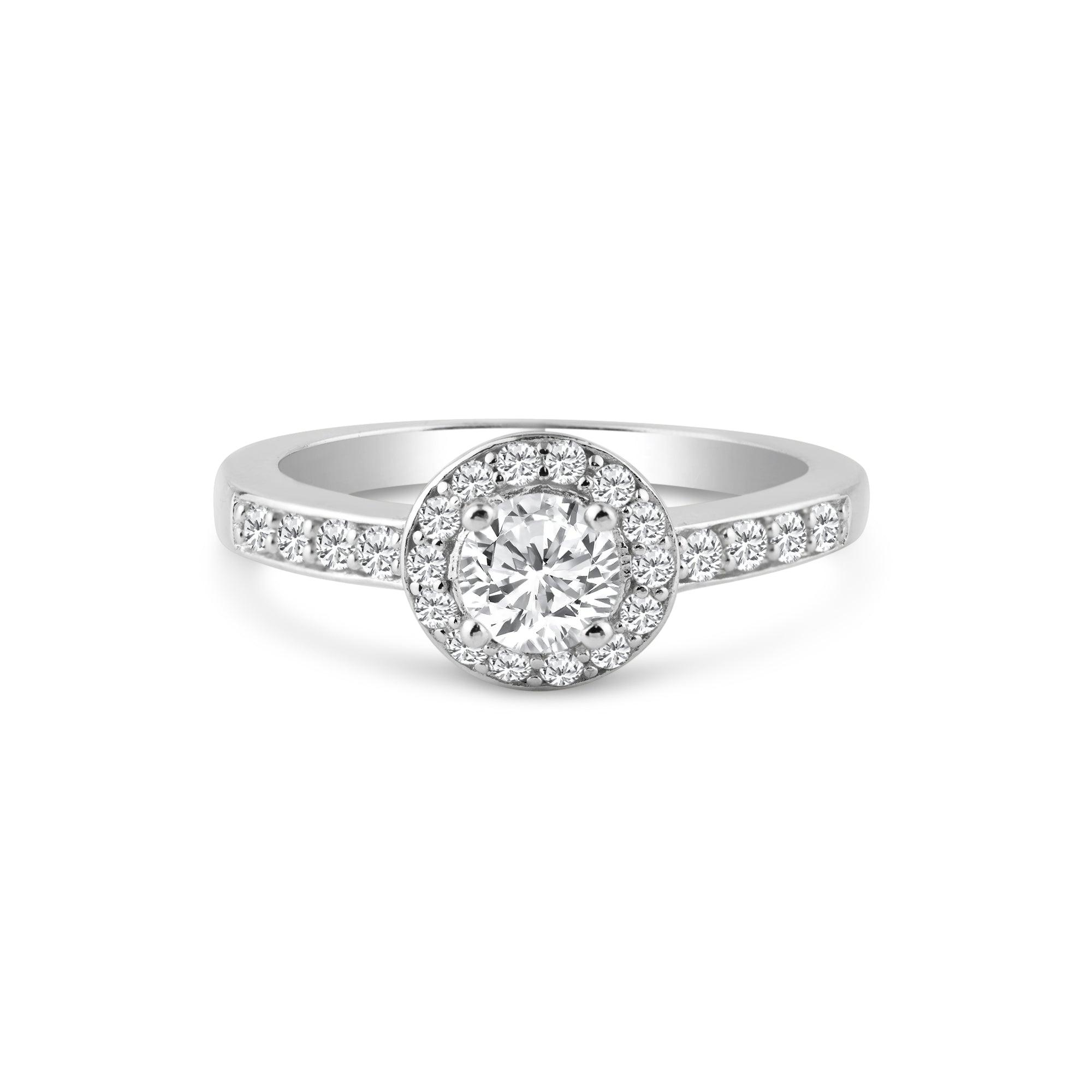 Silver 925 Rhodium Plated Pave Clear Cluster CZ Ring - ACR00012