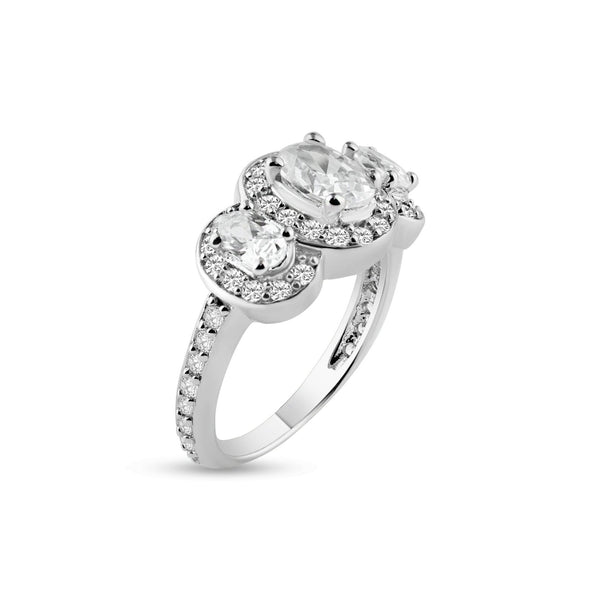 Silver 925 Rhodium Plated Pave Clear Cluster CZ Past Present Future Ring - ACR00015 | Silver Palace Inc.