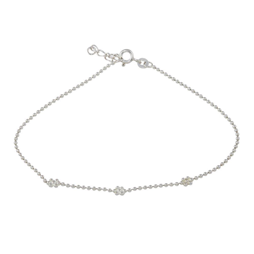 Silver 925 3 Flower Beaded Anklet - ANK00019 | Silver Palace Inc.