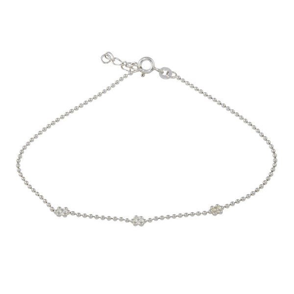 Silver 925 3 Flower Beaded Anklet - ANK00019 | Silver Palace Inc.
