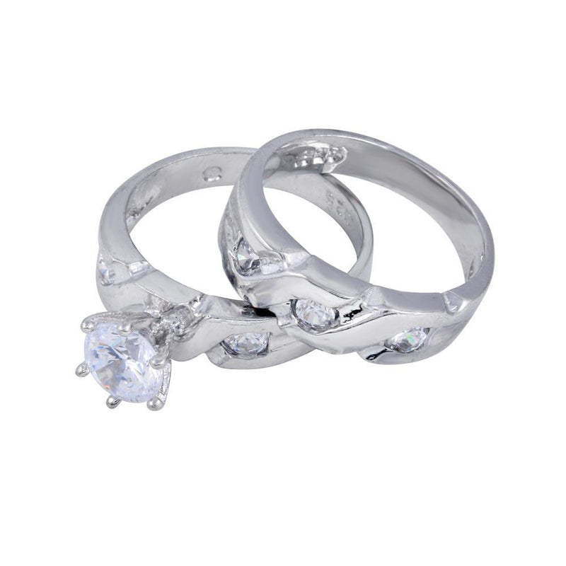 Silver 925 Rhodium Plated Clear Solitaire CZ Overlap Twist Engagement Ring Set - ANT00003