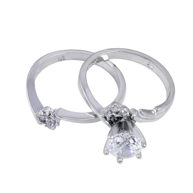 Silver 925 Rhodium Plated Clear Round Sided Solitaire CZ Engagement Ring Set - ANT00014