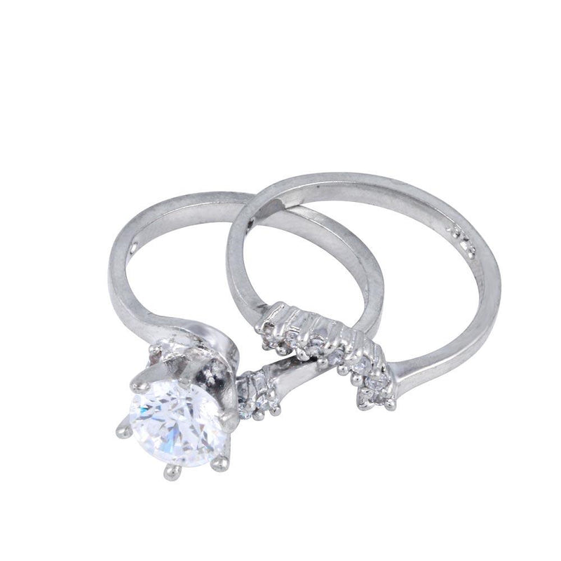 Silver 925 Rhodium Plated Clear Cluster Solitaire CZ Engagement Ring Set - ANT00015