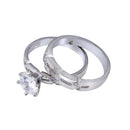 Rhodium Plated 925 Sterling Silver Clear Double Stackable CZ Engagement Ring Set - ANT00017