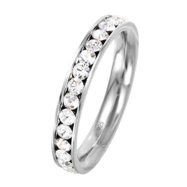 Silver 925 Rhodium Plated Birthstone April Channel Eternity Band - ETRY-APR | Silver Palace Inc.