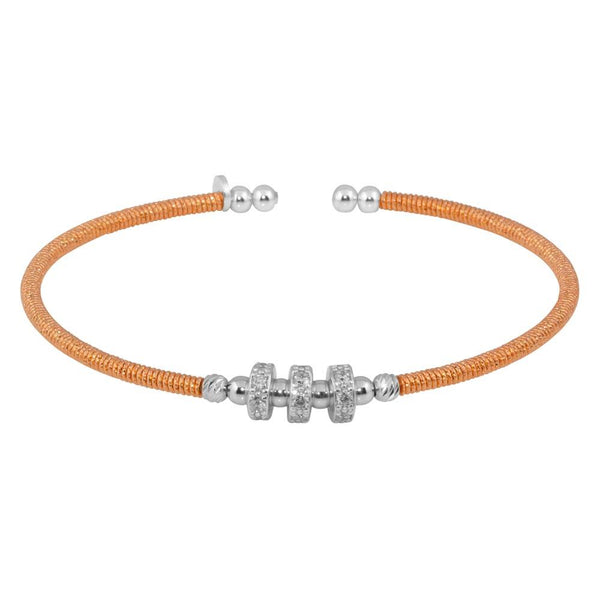 Silver 925 Rose Gold Plated Beaded Cuff with CZ - ARB00001RGP | Silver Palace Inc.