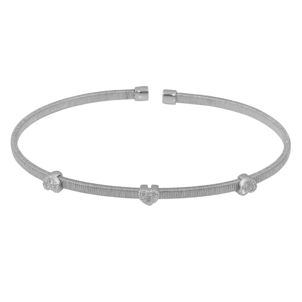 Silver 925 Rhodium Plated Three Heart Open Bangle with CZ - ARB00006RH | Silver Palace Inc.