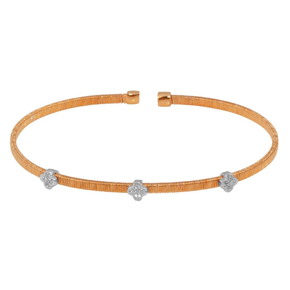 Silver 925 Rose Gold Plated Three Clover Cuffs with CZ - ARB00009RGP | Silver Palace Inc.