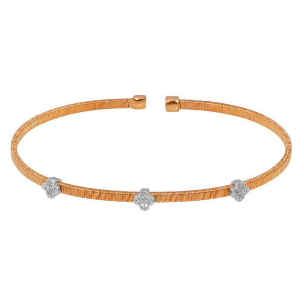 Silver 925 Rose Gold Plated Three Heart Open Bangle with CZ - ARB00006RGP | Silver Palace Inc.