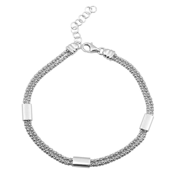 Silver 925 Rhodium Plated Double Chain Bracelet with Links - ARB00012 | Silver Palace Inc.