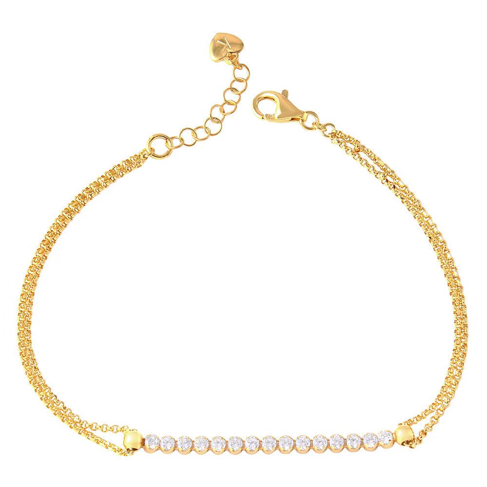 Silver 925 Gold Plated CZ Center Chain Bracelets - ARB00021GP | Silver Palace Inc.