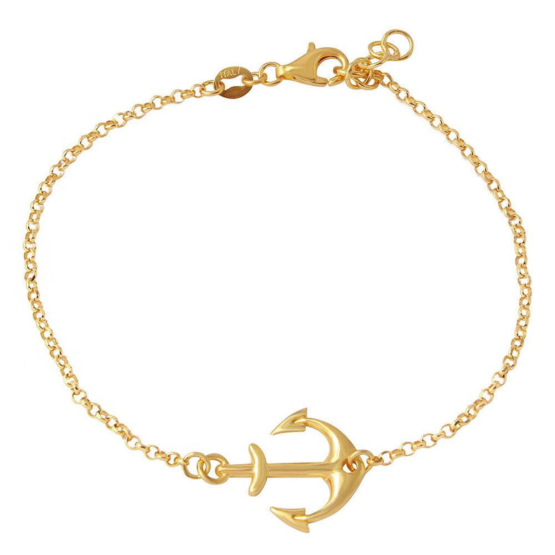 Silver 925 Gold Plated Anchor Chain Bracelets - ARB00025GP | Silver Palace Inc.