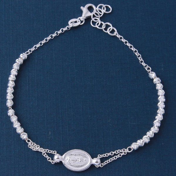 Silver 925 Diamond Cut Beads with Religious Medallion Charm Bracelets - ARB00026 | Silver Palace Inc.