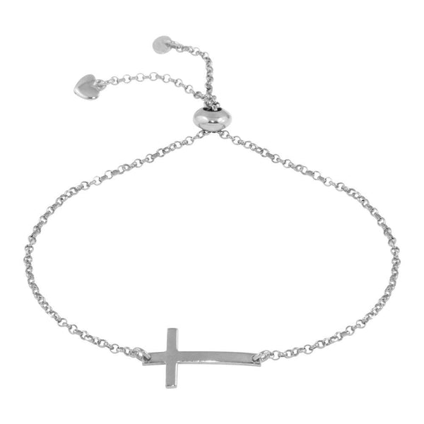 Silver 925 Rhodium Plated Horizontal Cross Bracelet with Heart Charm - ARB00031RH | Silver Palace Inc.