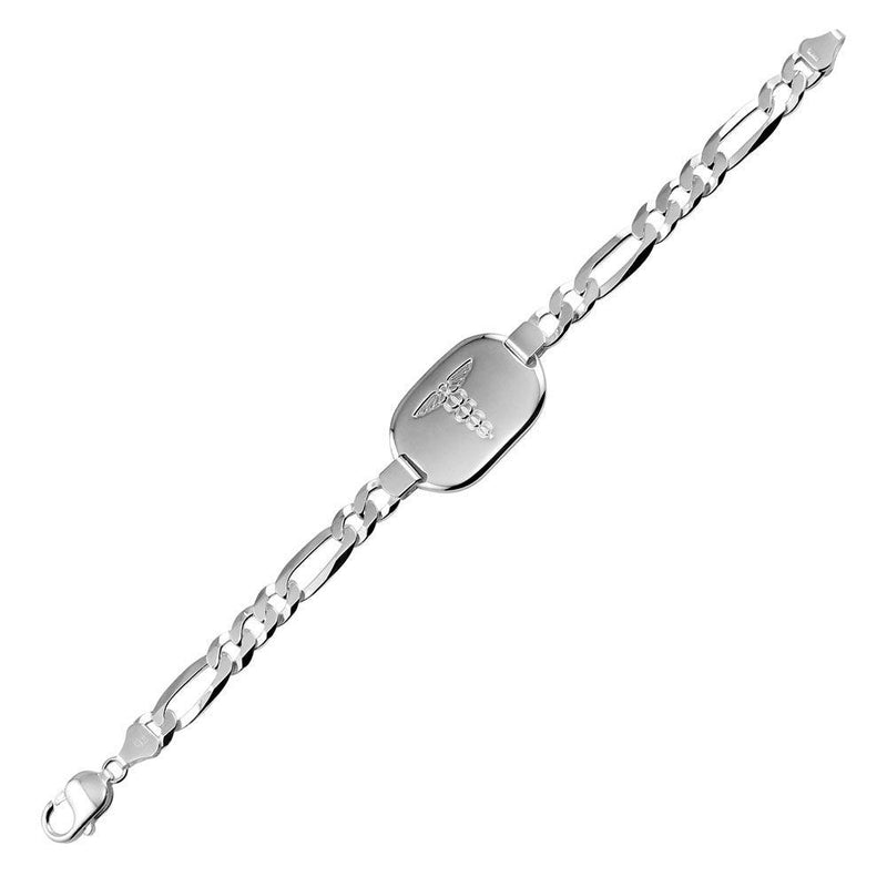 Silver 925 Medical Large Oval ID Figaro Chain Bracelets 7.8mm - CARB00043 | Silver Palace Inc.