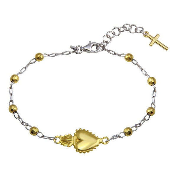 Silver 925 Gold Plated 2 Toned Heart Center DC Bead Bracelet - ARB00053RH-GP | Silver Palace Inc.