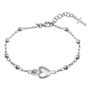 Silver 925 Rhodium Plated Heart Center DC Bead Bracelet - ARB00053RH | Silver Palace Inc.
