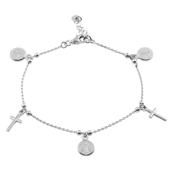 Silver 925 Rhodium Plated 2 Toned Dangling Charm Bead Bracelet - ARB00056RH | Silver Palace Inc.