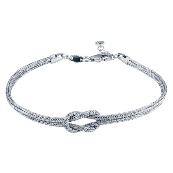 Silver 925 Rhodium Plated Double Chain Knot Bracelet - ARB00059RH