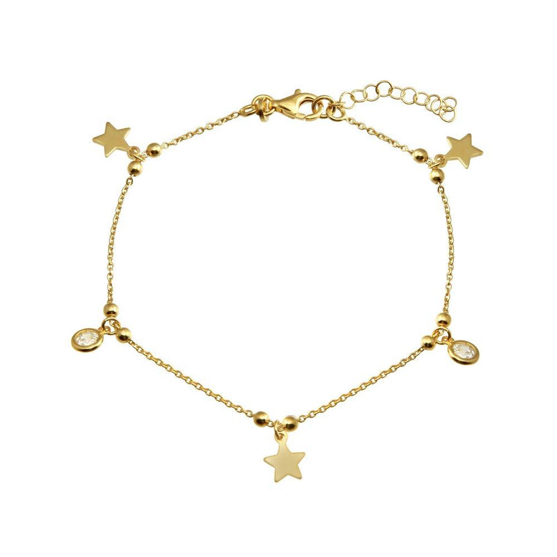 Silver 925 Gold Plated Star and Clear CZ Bracelet - ARB00063GP | Silver Palace Inc.