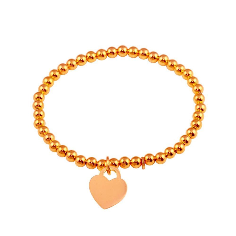 Silver 925 Rose Gold Plated Heart  Beaded Bracelet - ARB00064RGP | Silver Palace Inc.