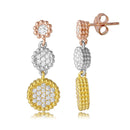 Silver 925 3 Toned Drop Circles CZ  Earrings - ARE00005TRI | Silver Palace Inc.