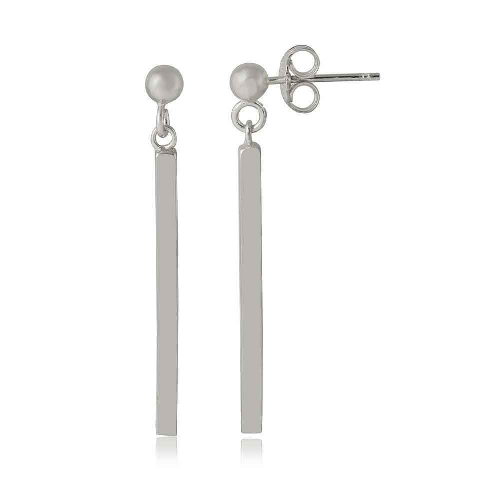 Silver 925 Rhodium Plated Drop Down Bar Earrings - ARE00007RH | Silver Palace Inc. #plating_rhodium