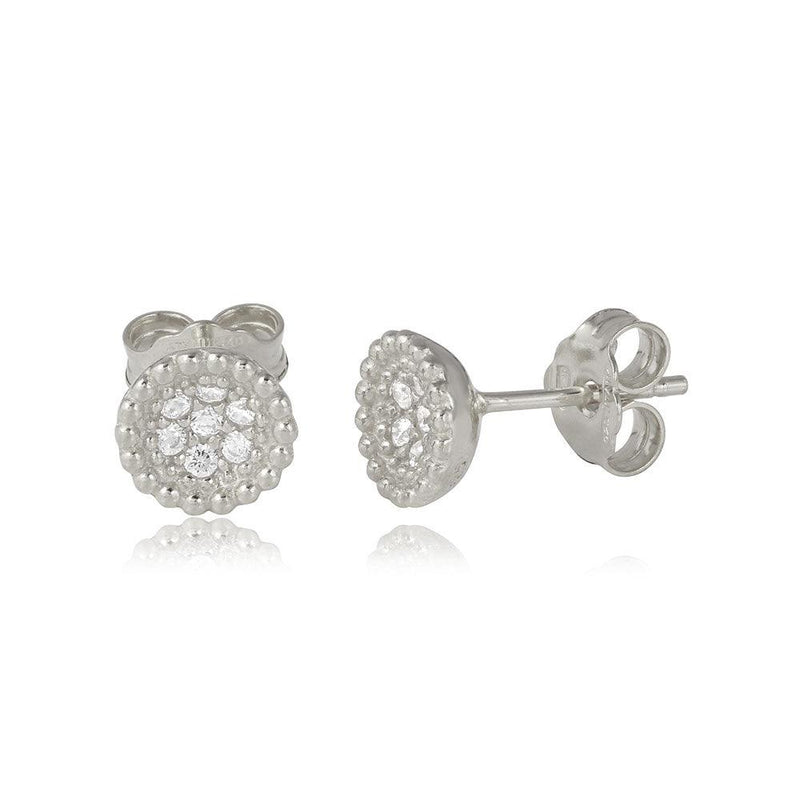Silver 925 Rhodium Plated CZ Encrusted Bowl Shape Stud Earrings - ARE00008RH | Silver Palace Inc.