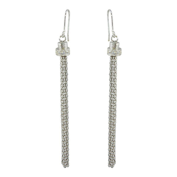 Silver 925 Rhodium Plated Tassel Drop Earrings with CZ - ARE00010RH | Silver Palace Inc.