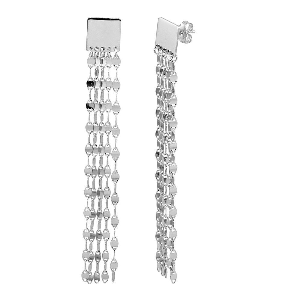Silver 925 Rhodium Plated Square Hanging Chain Earring - ARE00016RH | Silver Palace Inc.