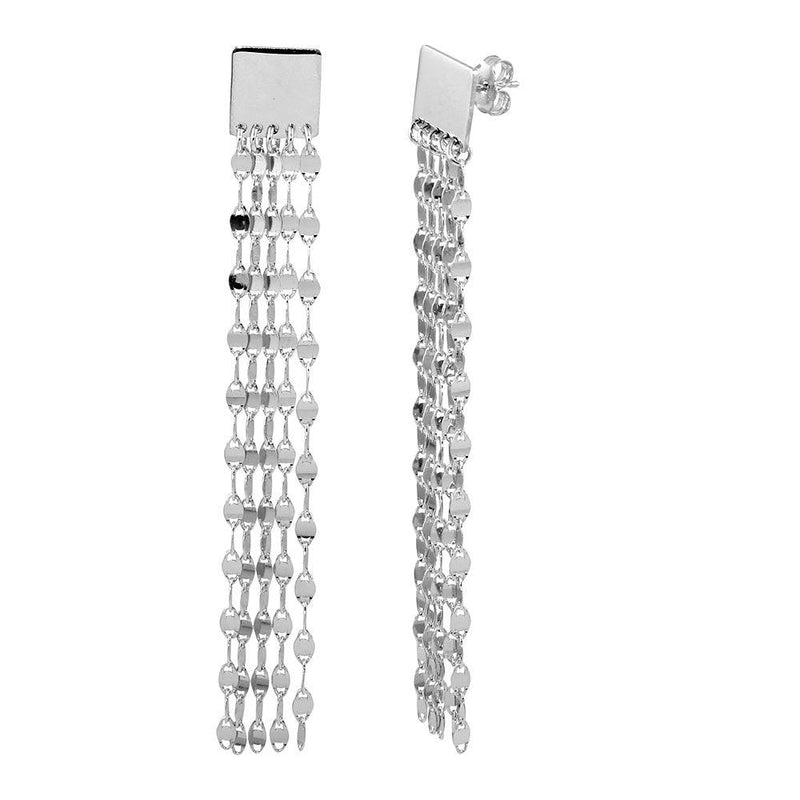 Silver 925 Rhodium Plated Square Hanging Chain Earring - ARE00016RH | Silver Palace Inc.