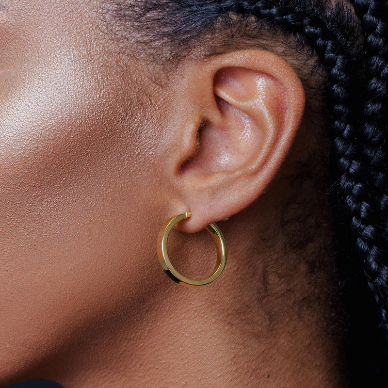 Silver 925 Gold Plated Electroforming Flat 4mm Hoop Earrings