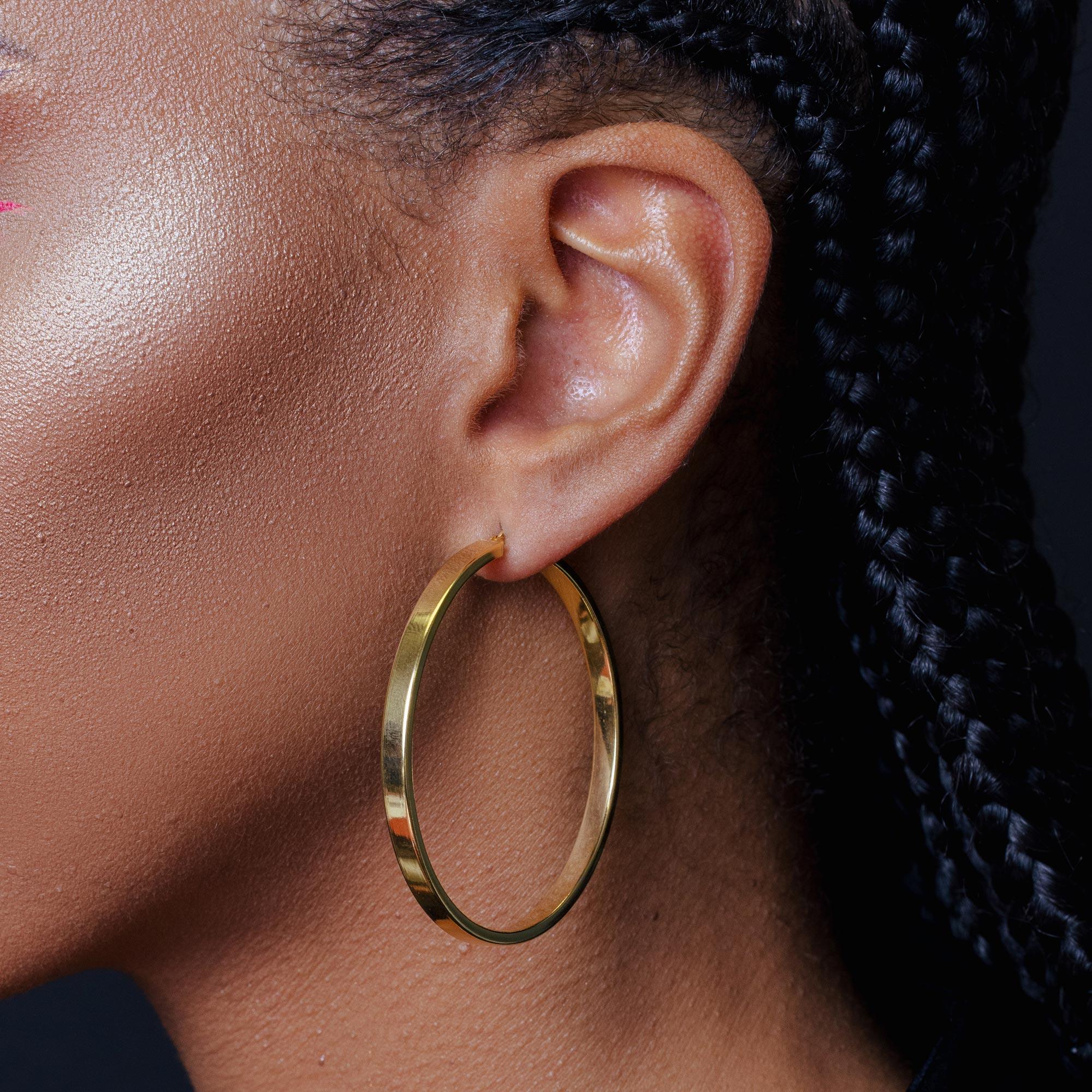 Gold Plated 925 Sterling Silver Electroforming Flat 4mm Hoop Earring - ARE00022GP