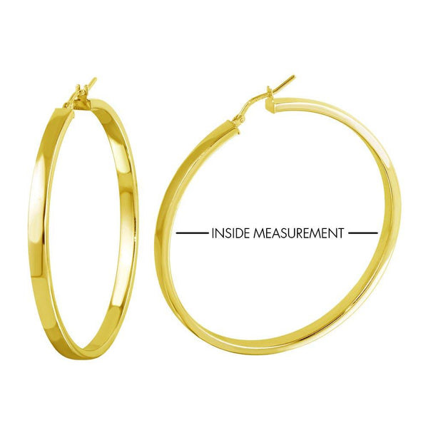 Silver 925 Gold Plated Electroforming Flat 4mm Hoop Earrings - ARE00022GP | Silver Palace Inc.