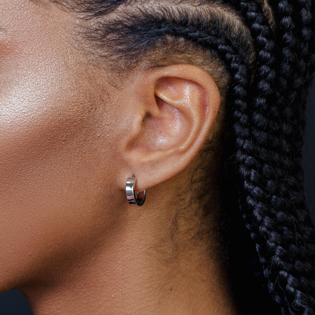 Silver 925 Rhodium Plated Electroforming Flat 4mm Hoop Earrings