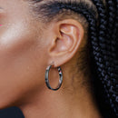 Rhodium Plated 925 Sterling Silver Electroforming Flat 4mm Hoop Earrings - ARE00022RH