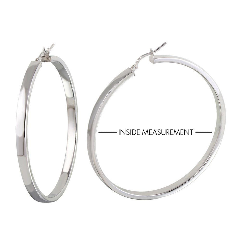 Silver 925 Rhodium Plated Electroforming Flat 4mm Hoop Earrings - ARE00022RH | Silver Palace Inc.