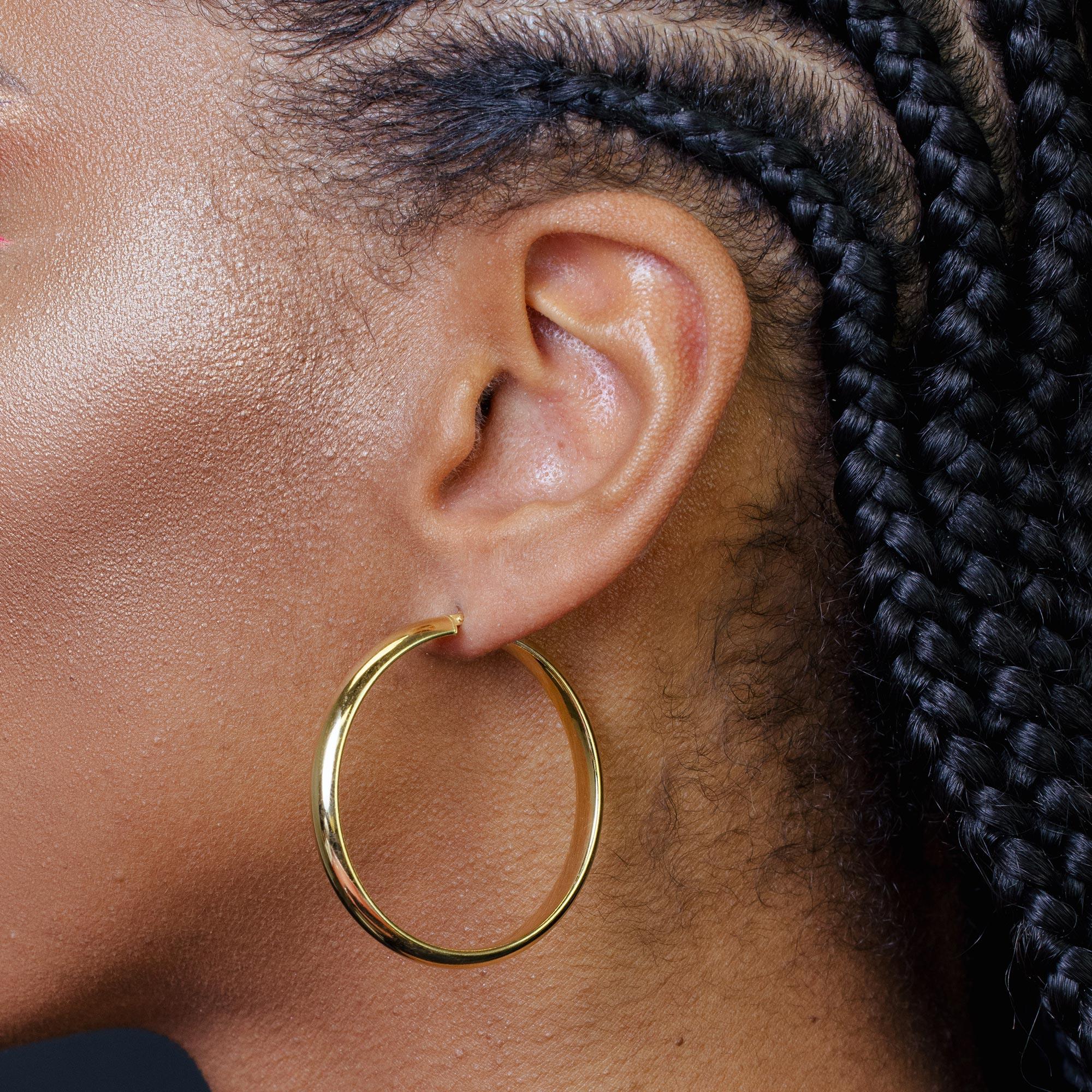 Gold Plated 925 Sterling Silver Electroforming Rounded 5mm Hoop Earring - ARE00023GP