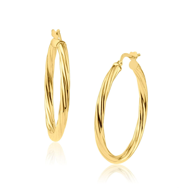 Silver 925 Gold Plated Silver Twisted 3mm Hoop Earrings - ARE00028GP | Silver Palace Inc.