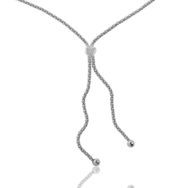 Silver 925 Rhodium Plated Lariat Heart Italian Necklace - ARN00005 | Silver Palace Inc.