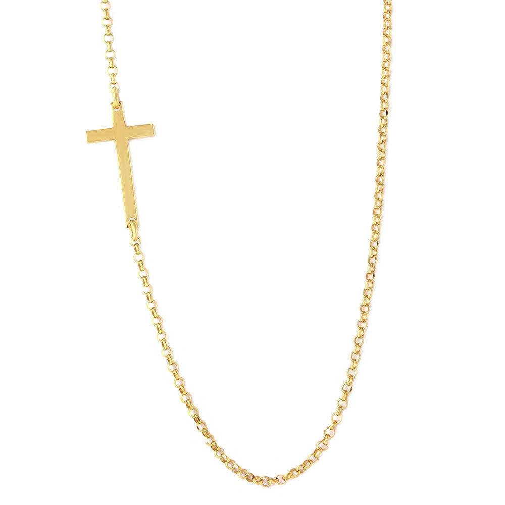 Silver 925 Gold Plated Rolo Necklace With Cross - ARN00016GP | Silver Palace Inc.