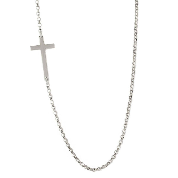 Silver 925 Rhodium Plated Rolo Necklace With Cross - ARN00016RH | Silver Palace Inc.