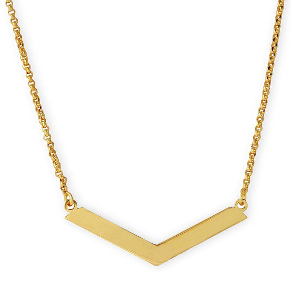 Silver 925 Gold Plated Wide V Accent Necklace - ARN00020GP | Silver Palace Inc.