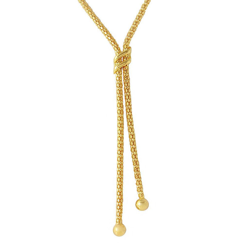 Silver 925 Gold Plated Drop Necklace with Double Sash - ARN00023GP | Silver Palace Inc.