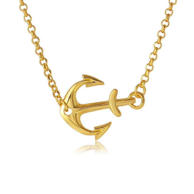 Silver 925 Gold Plated Anchor Necklace - ARN00024GP | Silver Palace Inc.