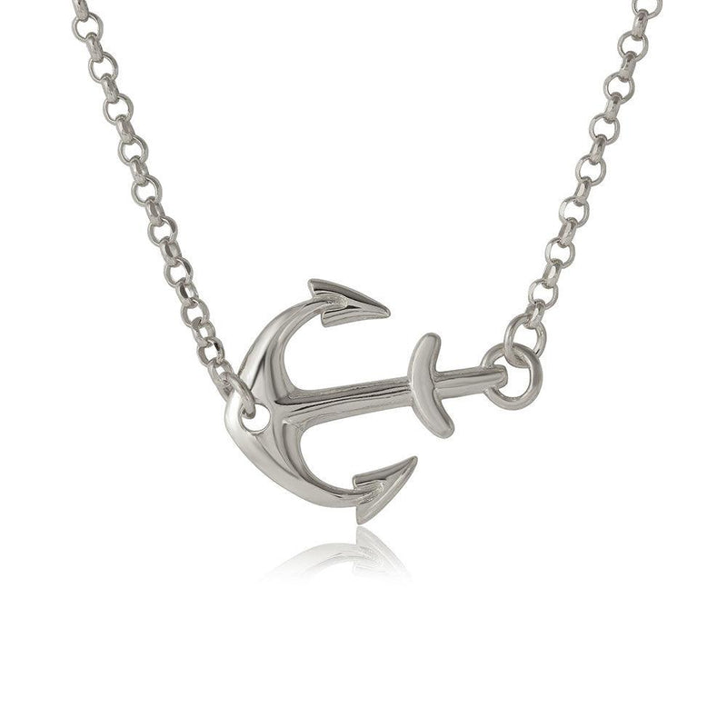 Silver 925 Rhodium Plated Anchor Necklace - ARN00024RH | Silver Palace Inc.