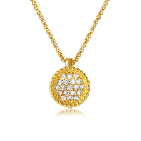 Silver 925 Gold Plated CZ Encrusted Round Bowl Pendant with Necklace - ARN00027GP | Silver Palace Inc.