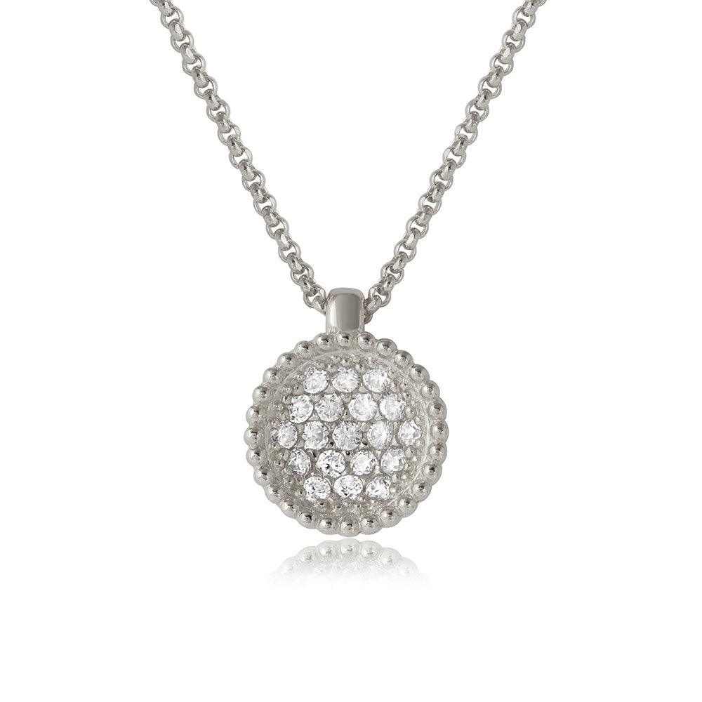 Silver 925 Rhodium Plated CZ Encrusted Round Bowl Pendant with Necklace - ARN00027RH | Silver Palace Inc.