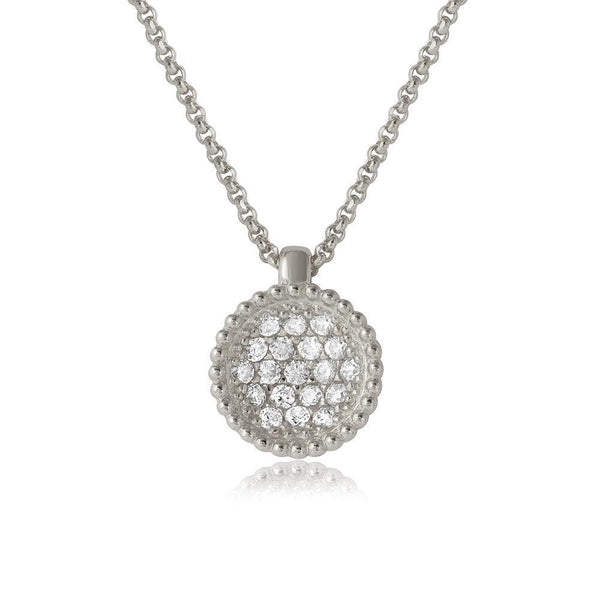 Silver 925 Rhodium Plated CZ Encrusted Round Bowl Pendant with Necklace - ARN00027RH | Silver Palace Inc.